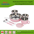 4pcs 304 stainless steel children food bowl set with cup spoon knife